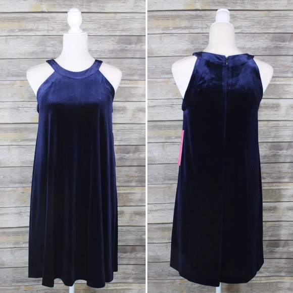 Betsey Johnson Dresses & Skirts - Betsey Johnson Navy Blue Velvet Swing Halter Dress